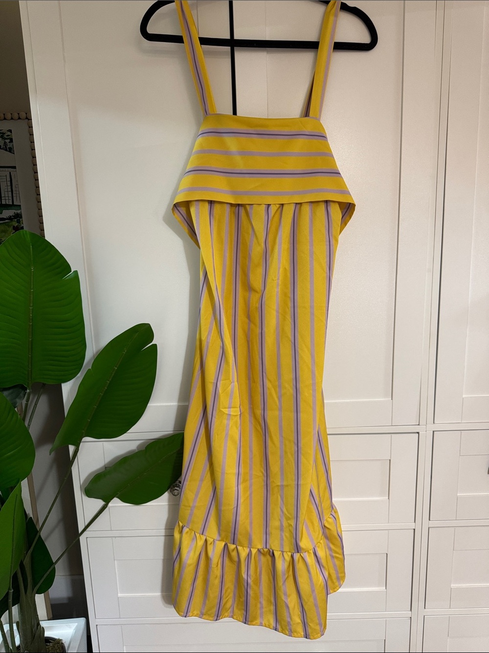SHEIN Yellow and Lilac Striped Midi Dress